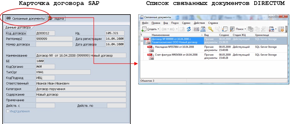 Привязка карточки договора SAP к документу Directum